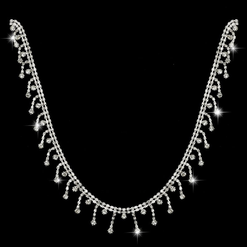 VToALARD Rhinestone Fringe Trim Silver Rhinestone Ribbon Diamond Crystal Fringe Trim Chain Crystal Fringe Belt for Sewing Clothing Craft Wedding Accessories Jewelry Personalized DIY Decoration - Image 1